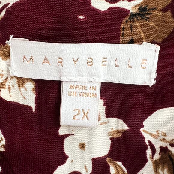 Marybelle Top Womens 2X Dark Floral Plus Size Popover Burgundy Boho Office Work - Picture 5 of 7